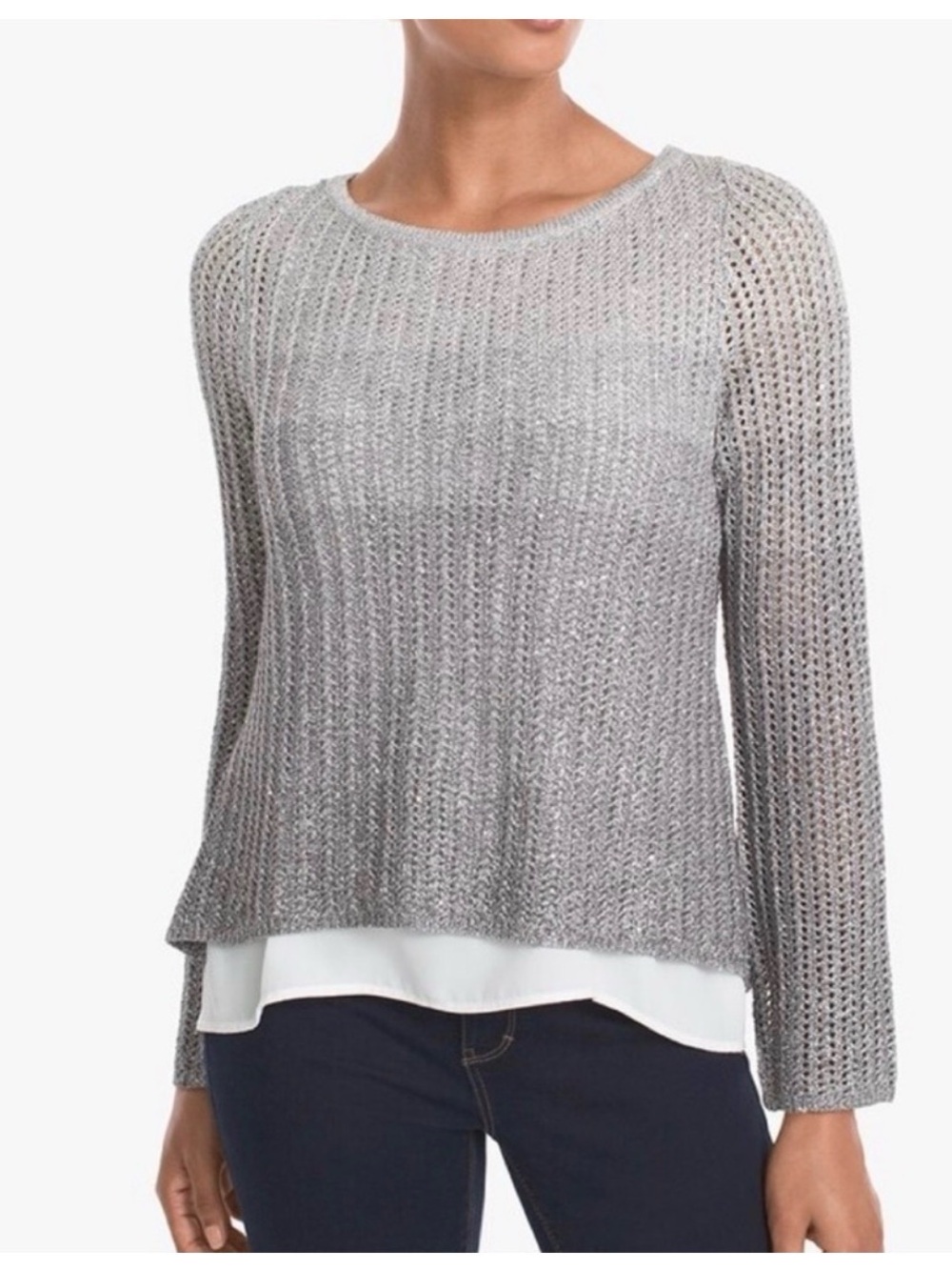 WHBM White House Black Market Ombre Sequined Two-Fer Sweater XL